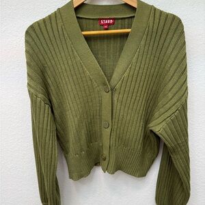 STAUD Ribbed Olive Cardigan